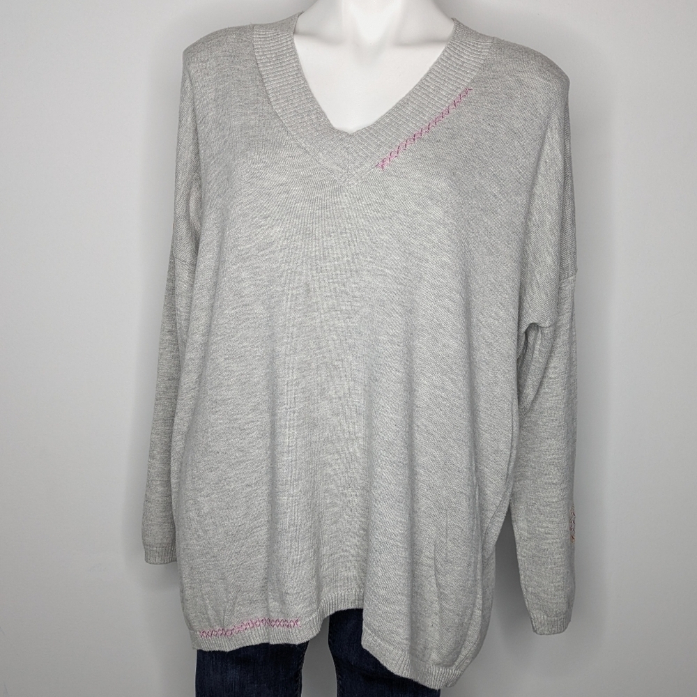 Wispr Grey Pink Orange Embroidered Evil Eye Oversized Sweater S